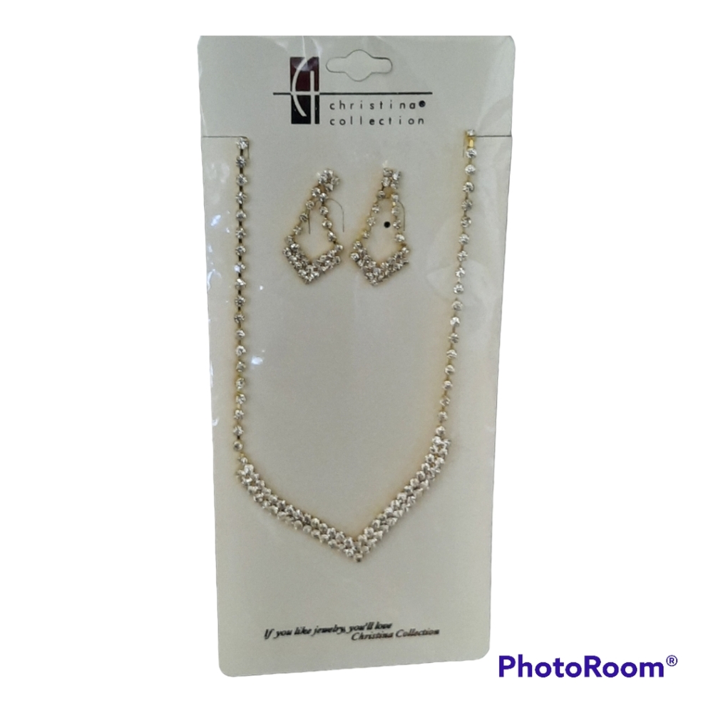 Christina Collection Rhinestone Earring and Necklace Set NWT